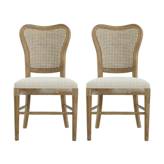 GDF Studio Vintage-Inspired Dining Chair with Cane Backrest, Upholstered Seat, and Durable Rubberwood Frame, Set of 2