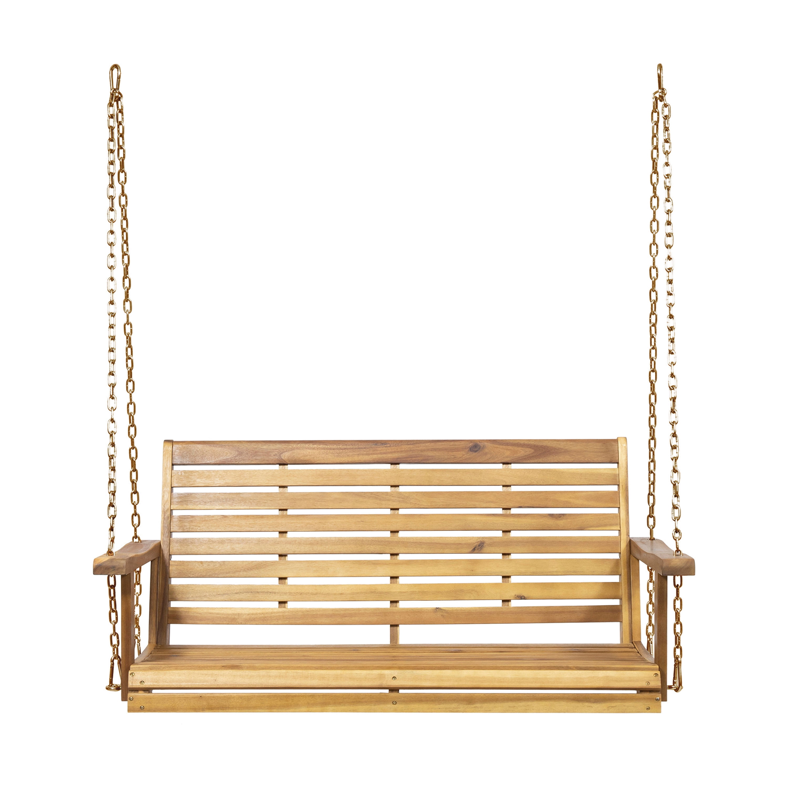 Teak Acacia Wood Outdoor Porch Swing with Slatted Design