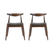 GDF Studio Virgil Mid Century Modern Fabric Upholstered Dining Chairs, Set of 2, Charcoal and Walnut