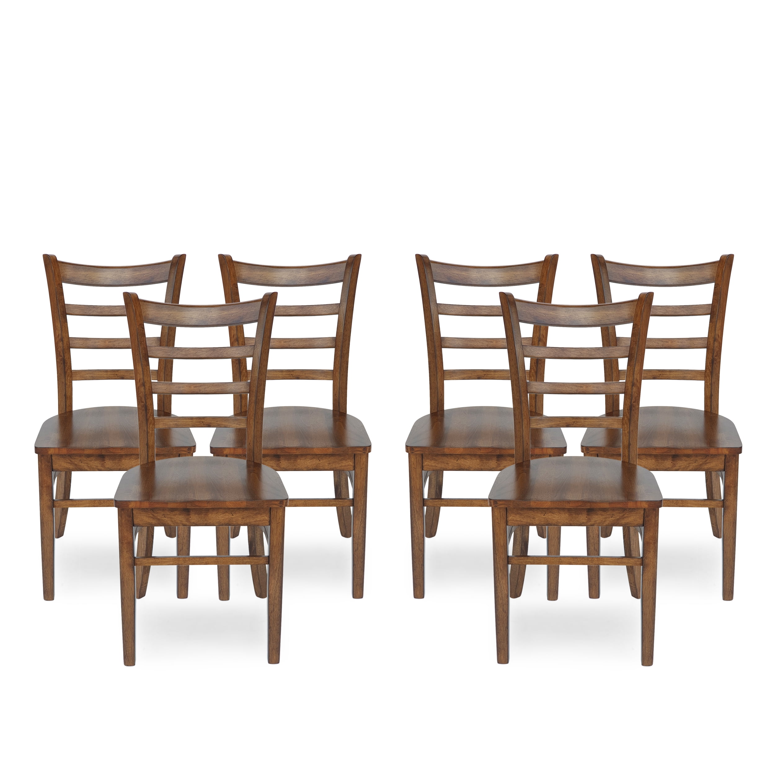 GDF Studio Wagner Set of 6, Rustic Farmhouse Dining Chairs, Country Kitchen, Antique Brown Wood ...