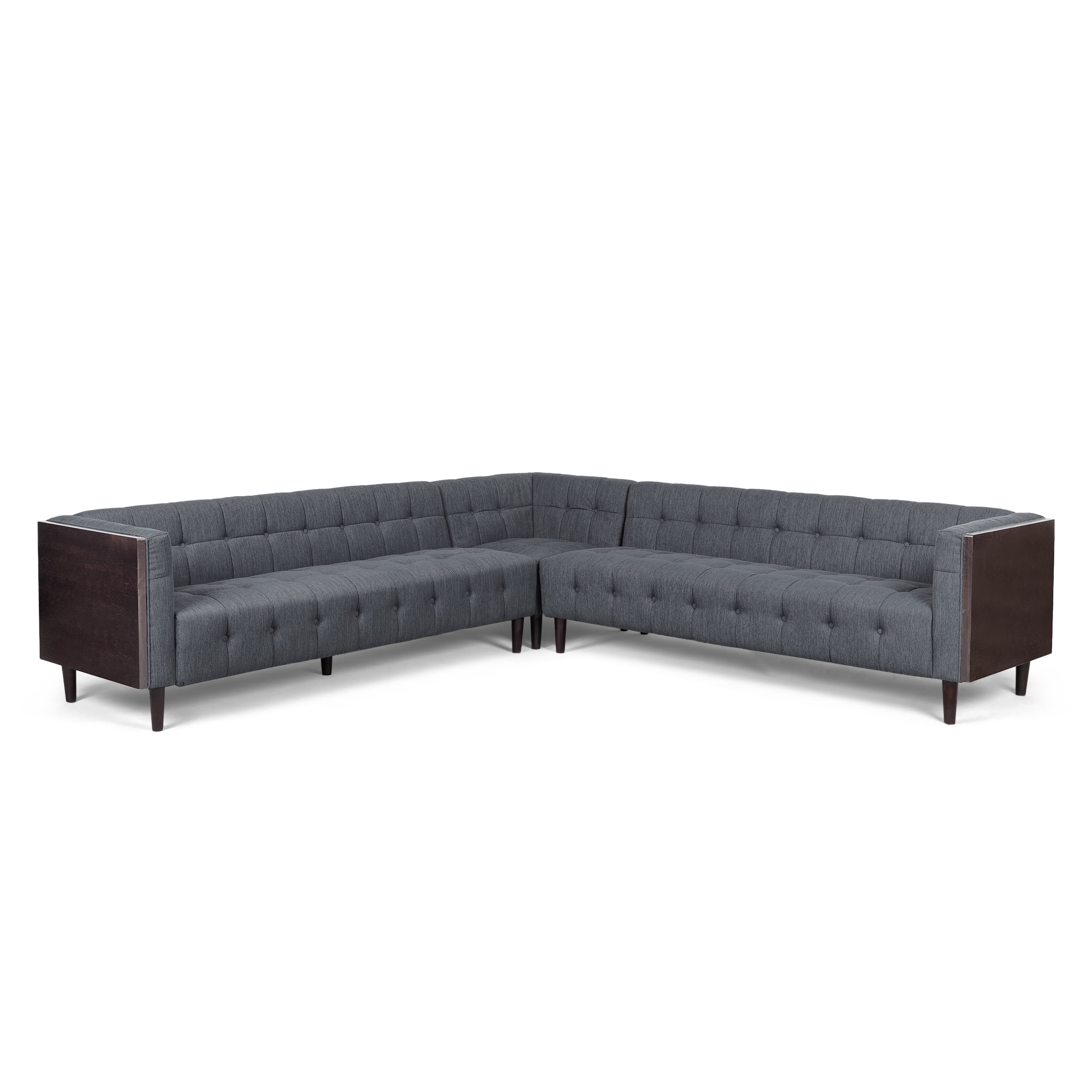 Charcoal and Brown Tufted Fabric 7-Piece Sectional Sofa Set