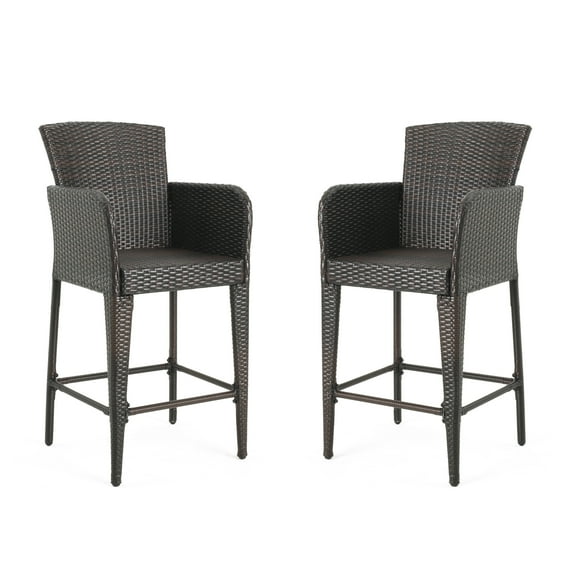 GDF Studio Welmas Outdoor Wicker 28 Inch Barstool, Set of 2, Multibrown