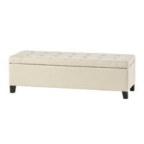 GDF Studio Wendover Contemporary Fabric Tufted Storage Ottoman Bench, Dark Beige Linen and Dark Brown