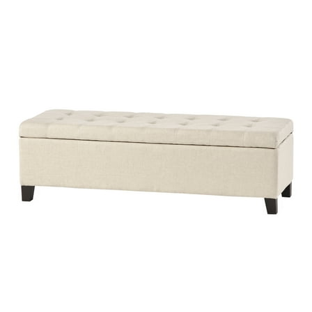 GDF Studio Wendover Contemporary Fabric Tufted Storage Ottoman Bench, Dark Beige Linen and Dark Brown