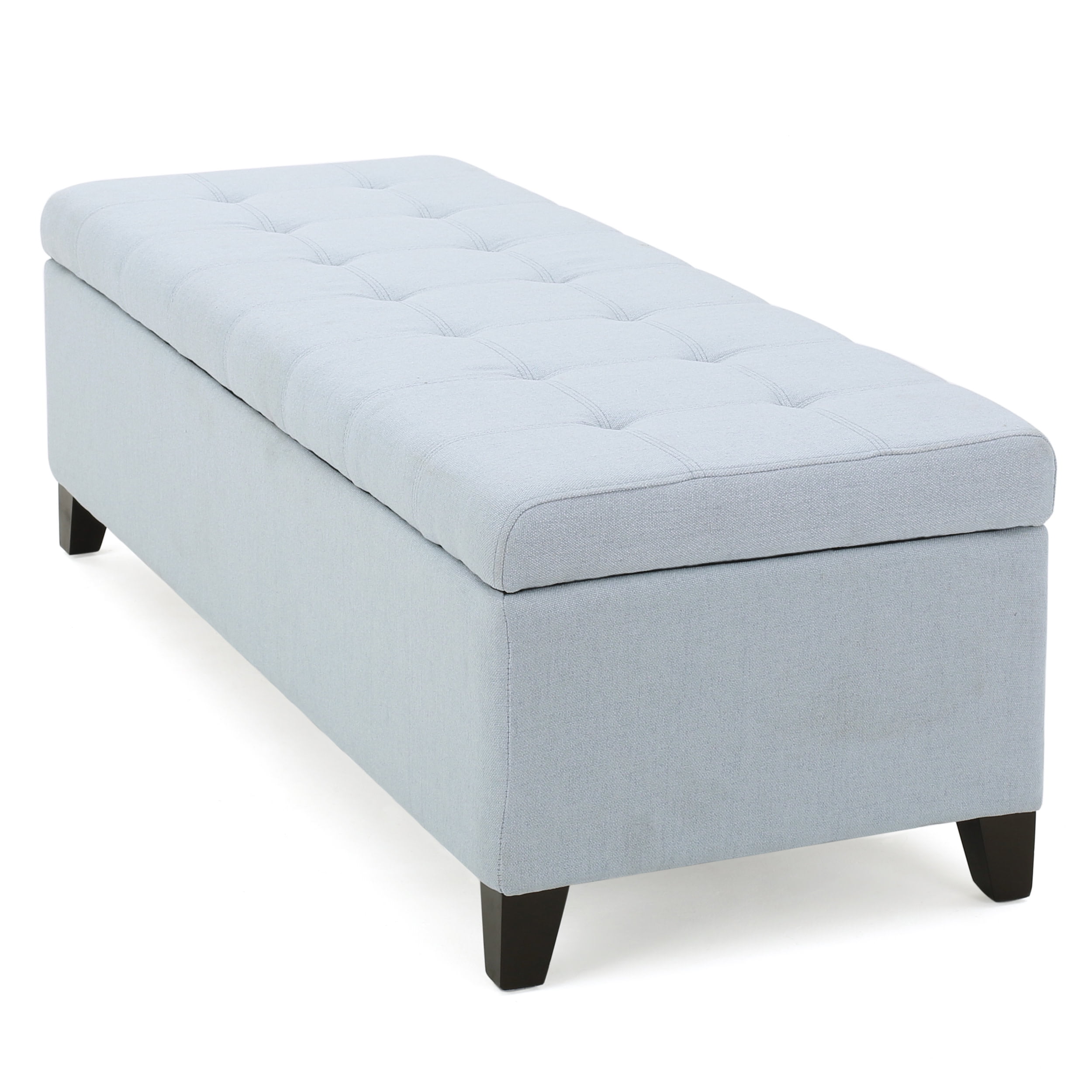Light Sky Blue Tufted Upholstered Storage Ottoman Bench