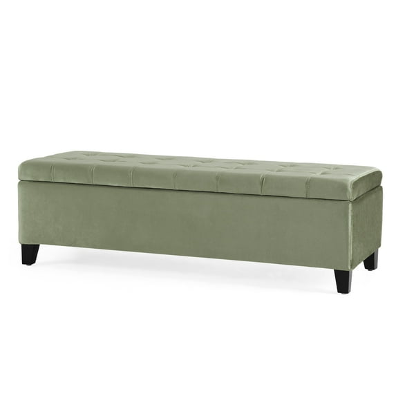 GDF Studio Wendover Elegant Velvet Tufted Storage Bench with Lift-Up Top and Birch Wood Legs, Pistachio