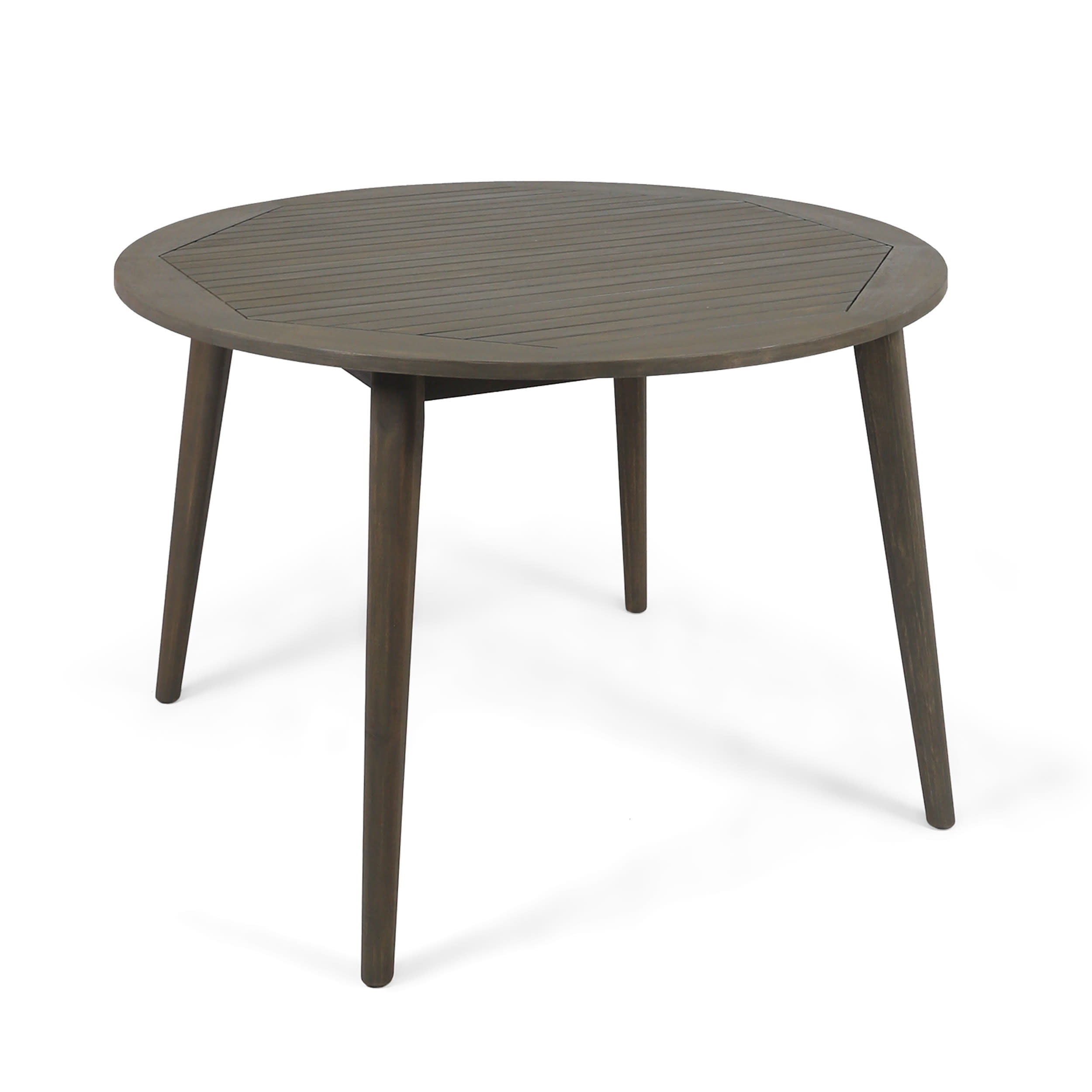 Gray Acacia Wood Round Outdoor Dining Table for 4