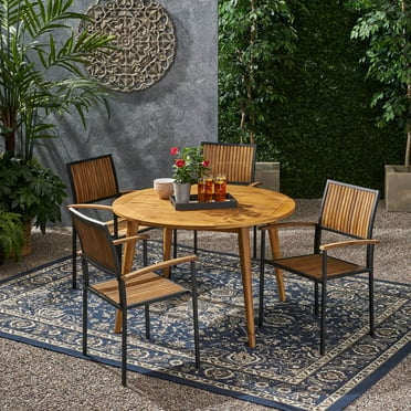 Eureka 5 Piece Solid Wood 100% FSC Certified Round Outdoor Dining - Walmart.com