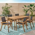thumbnail image 1 of GDF Studio Wesley Outdoor Acacia Wood and Mesh 7 Piece Dining Set, Teak and Black, 1 of 13
