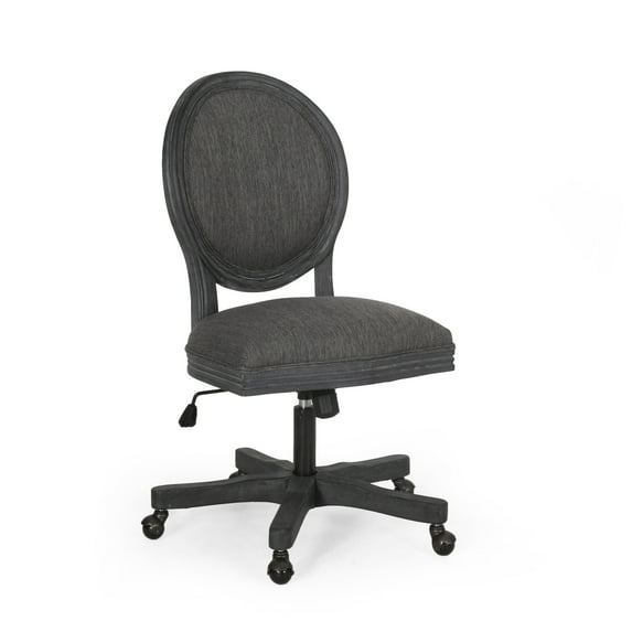 GDF Studio Westby French Country Upholstered Swivel Office Chair, Charcoal Fabric and Weathered Gray