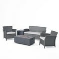 thumbnail image 1 of GDF Studio Wetherill Outdoor Wicker 4 Seater Chat Set with Fire Pit, Gray, Light Gray, and Dark Gray, 1 of 13