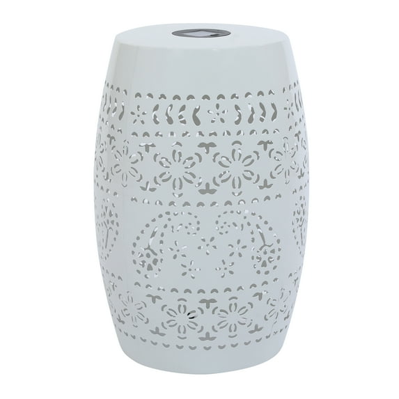 GDF Studio White Iron Outdoor Patio Side Table with Solar Powered Light