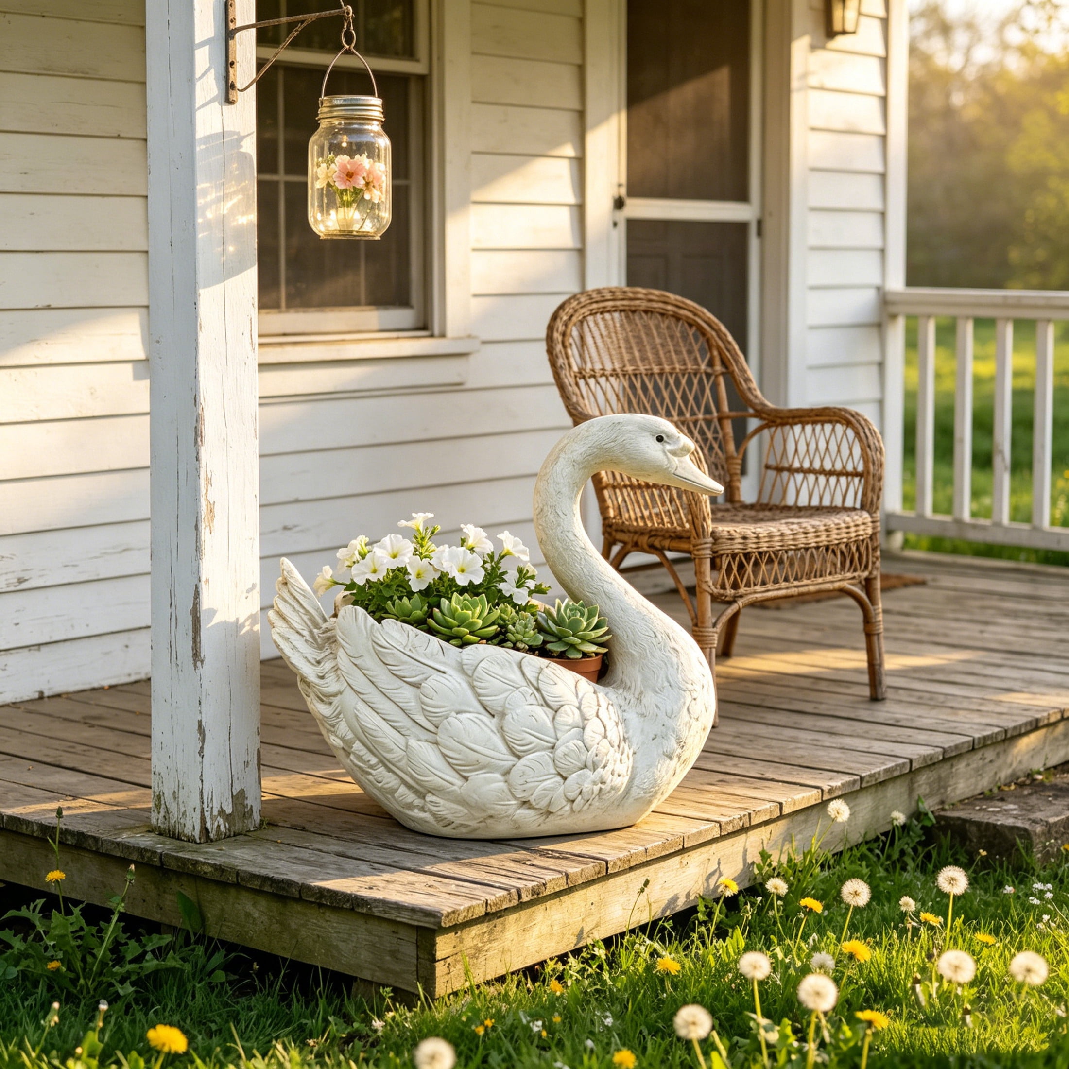 GDF Studio White Swan Statue Planter, Weather-Resistant Resin Garden Flower Pot Sculpture for Pond Patio Lawn Backyard