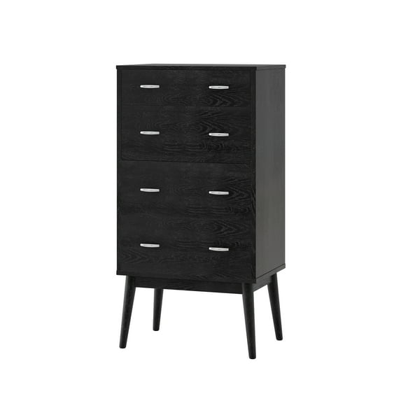 GDF Studio Wilbur Mid Century Modern Wooden 4 Drawer Dresser, Black