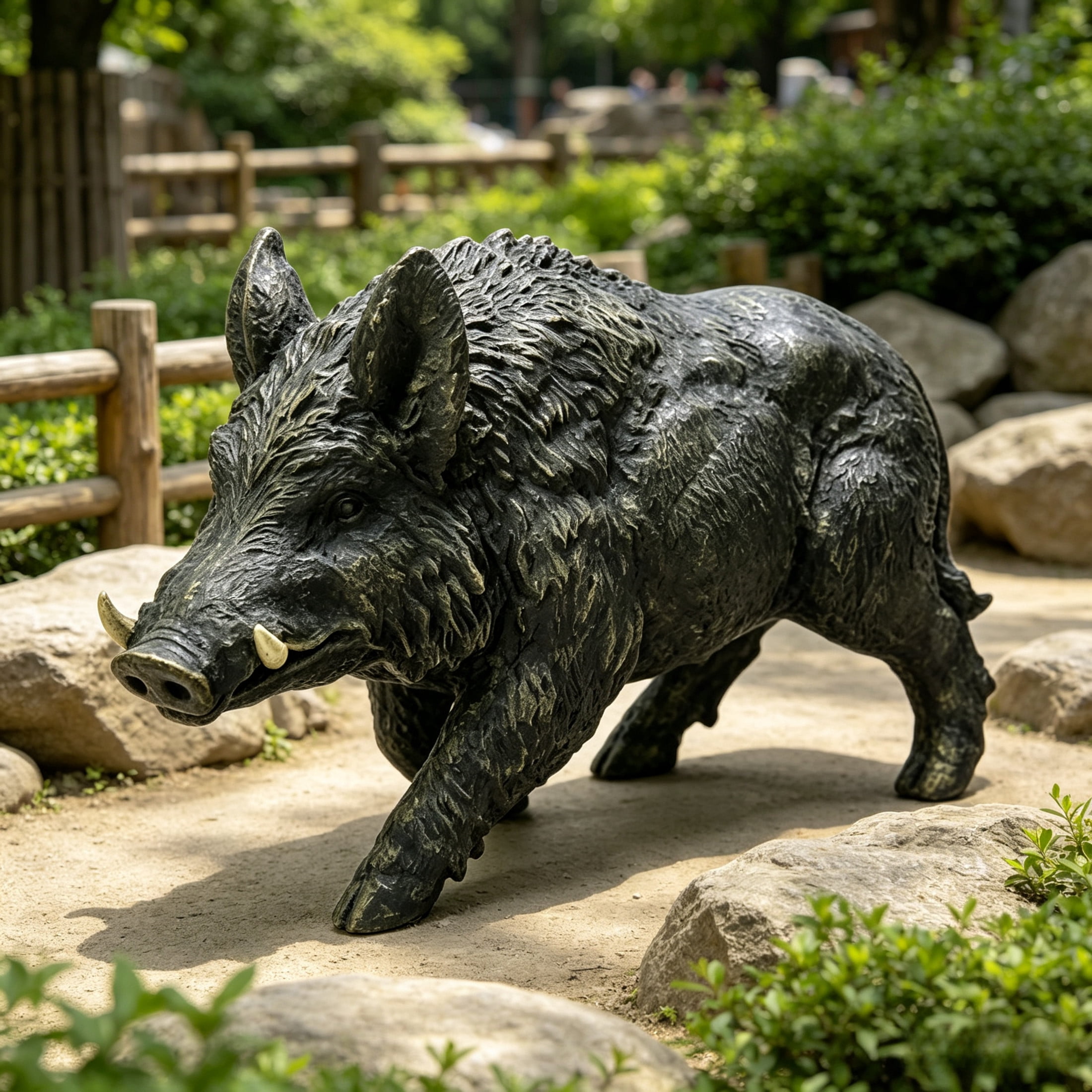 GDF Studio Wild Boar Resin Indoor/Outdoor Guardian Statue, Weather-Resistant Decor Figurine for Garden & Courtyard