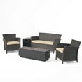 thumbnail image 1 of GDF Studio Wimpole Outdoor Wicker 4 Seater Chat Set with Fire Pit, Brown, Tan, and Dark Gray, 1 of 13