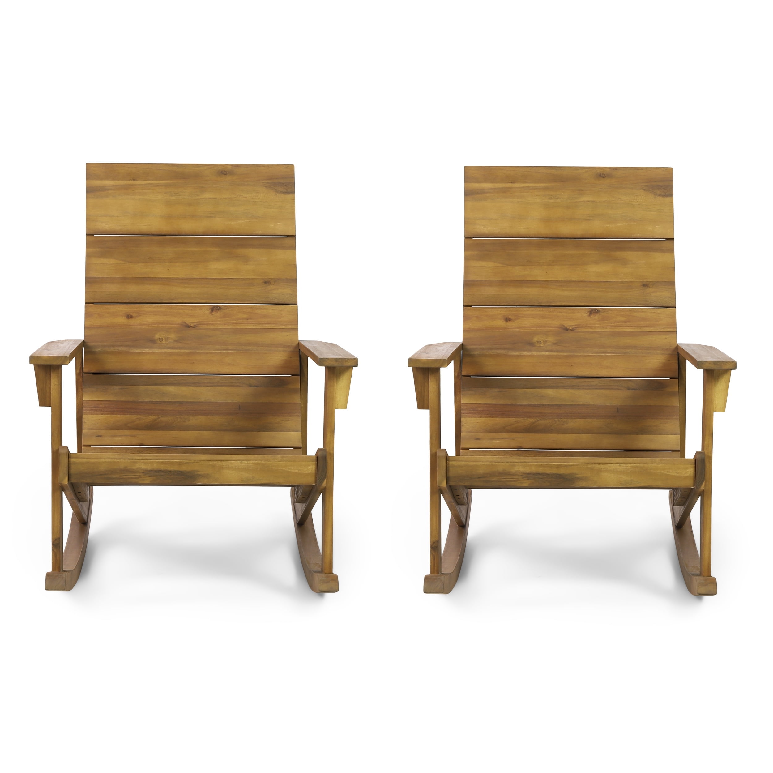 Chamlee Teak Wood Outdoor Adirondack Rocking Chair Set, Natural Finish
