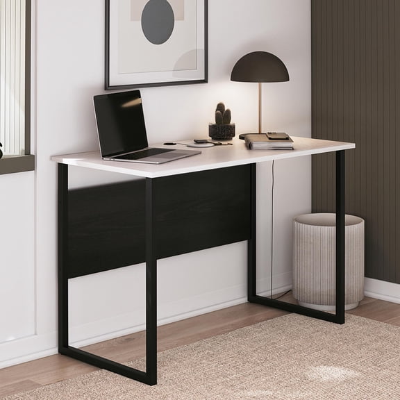 GDF Studio Writing Desk with Modesty Panel, U-Shaped Legs, Light Oak and Black