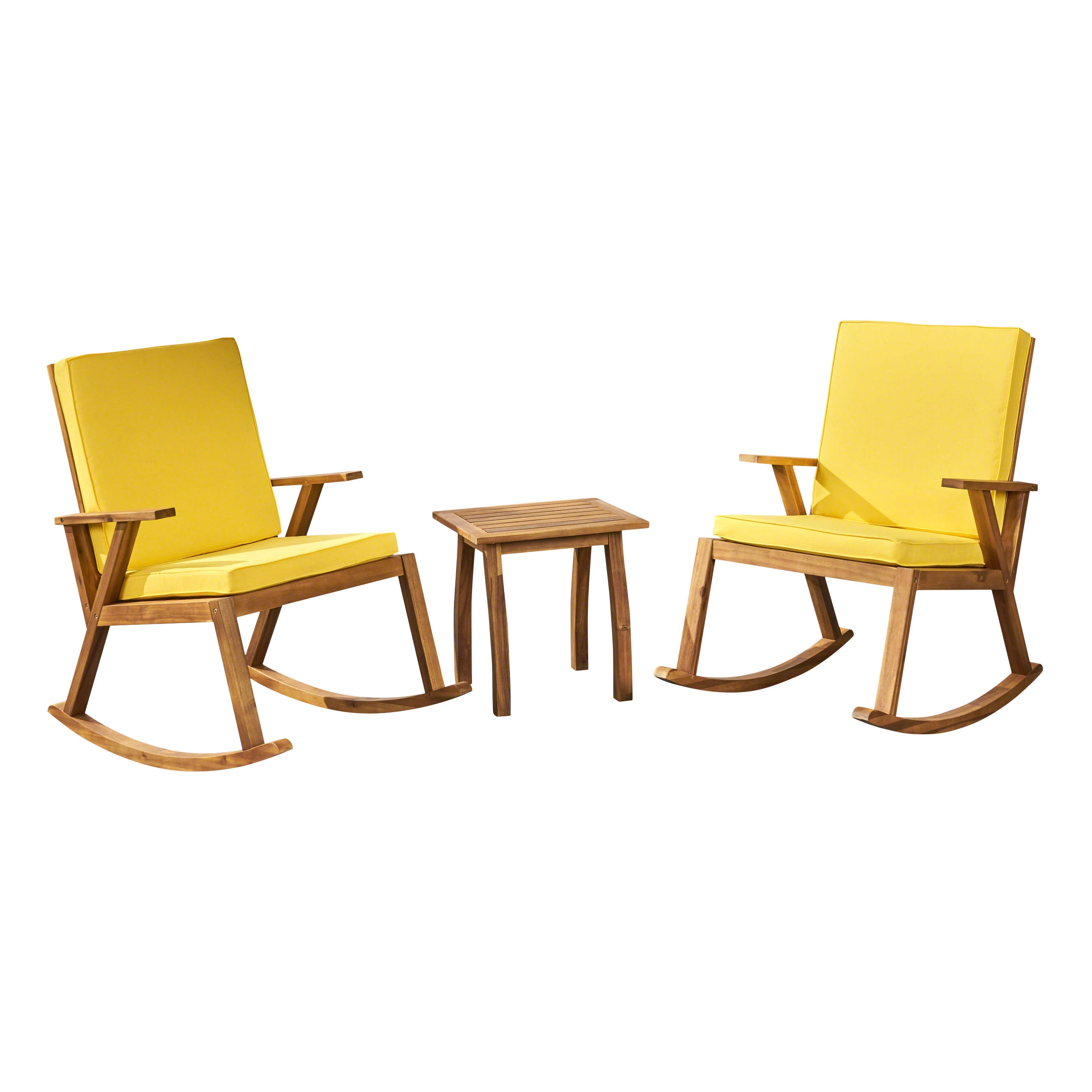 GDF Studio Zane Outdoor Acacia Wood Rocking Chair Chat Set, Set of 2 ...