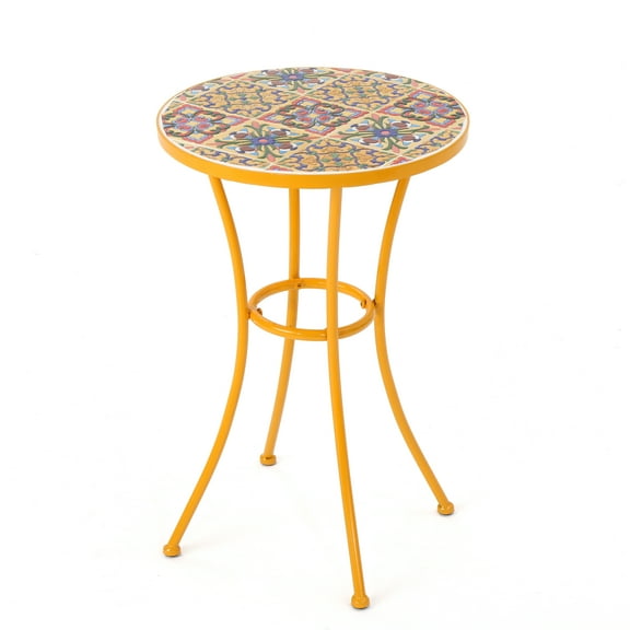 GDF Studio Zavier Outdoor Ceramic Tile Side Table, Yellow