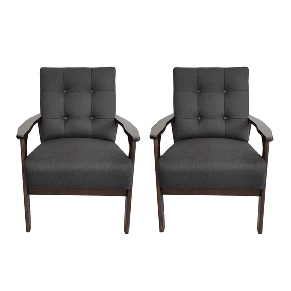 GDF Studio Zechariah Mid Century Fabric Tufted Club Chairs, Set of 2, Charcoal Gray and Walnut
