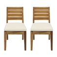 thumbnail image 1 of GDF Studio Zeila Outdoor Acacia Wood Dining Chair with Cushions, Set of 2, Sandblasted Natural Brown, Beige, 1 of 7