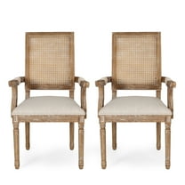 GDF Studio Zentner French Country Upholstered Wood and Cane Upholstered Dining Chairs, Set of 2, Beige and Natural