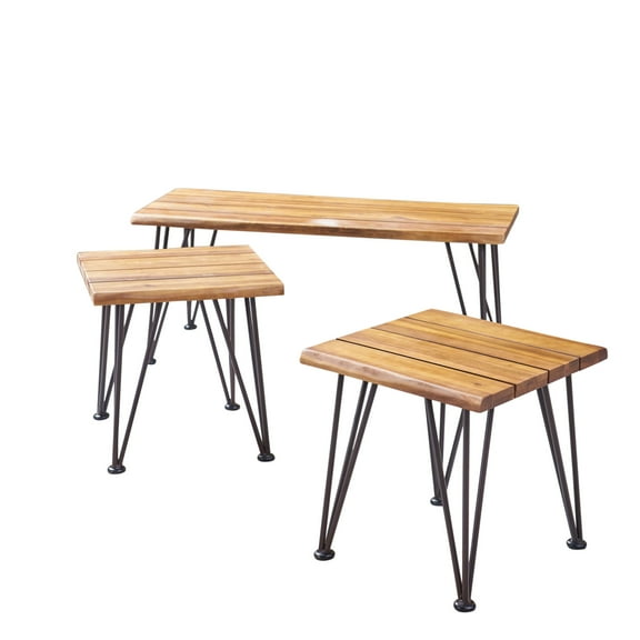 GDF Studio Zion Outdoor Industrial Iron and Acacia Wood Coffee Table