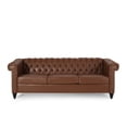 thumbnail image 1 of GDF Studio Zyiere Tufted Chesterfield Faux Leather 3 Seater Sofa, Cognac Brown and Dark Brown, 1 of 13