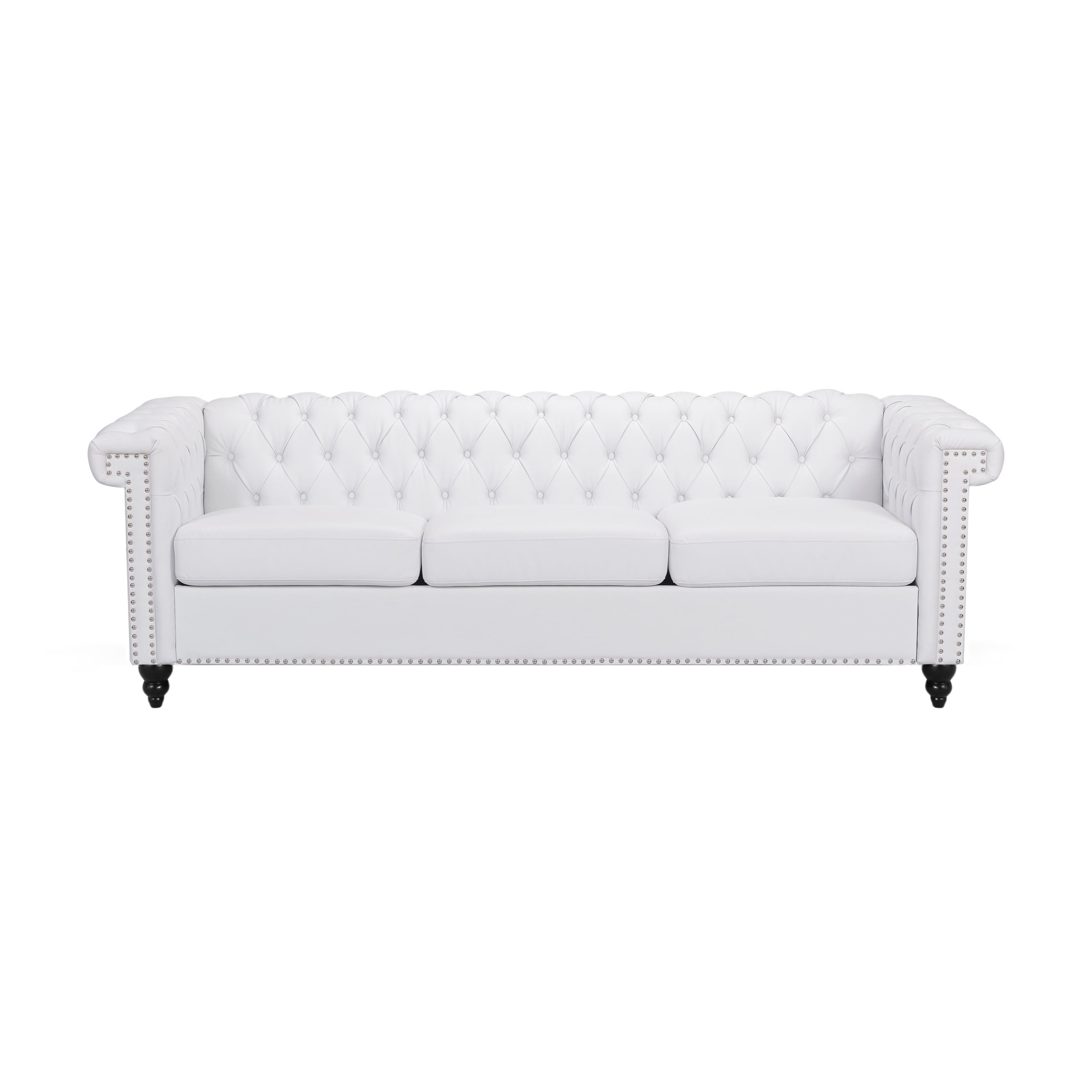 GDF Studio Zyiere Tufted Chesterfield Faux Leather 3 Seater Sofa, White and Dark Brown