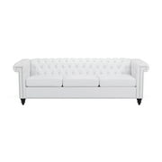 GDF Studio Zyiere Tufted Chesterfield Faux Leather 3 Seater Sofa, White and Dark Brown