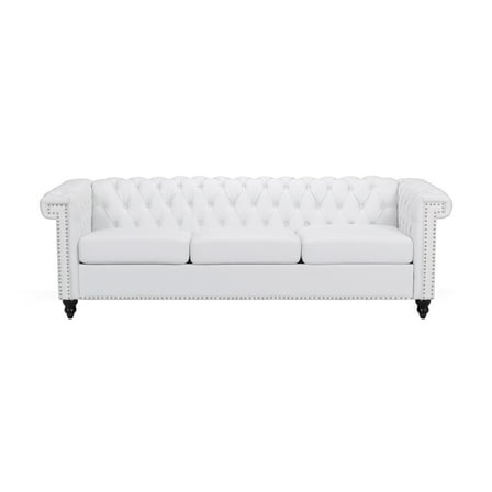 GDF Studio Zyiere Tufted Chesterfield Faux Leather 3 Seater Sofa, White and Dark Brown