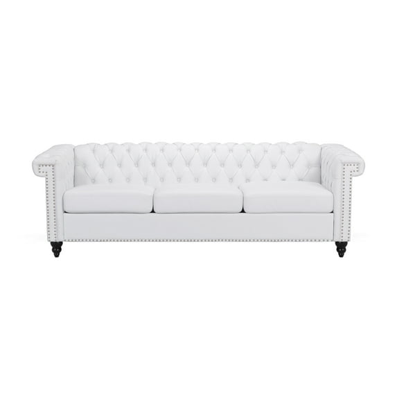 GDF Studio Zyiere Tufted Chesterfield Faux Leather 3 Seater Sofa, White and Dark Brown