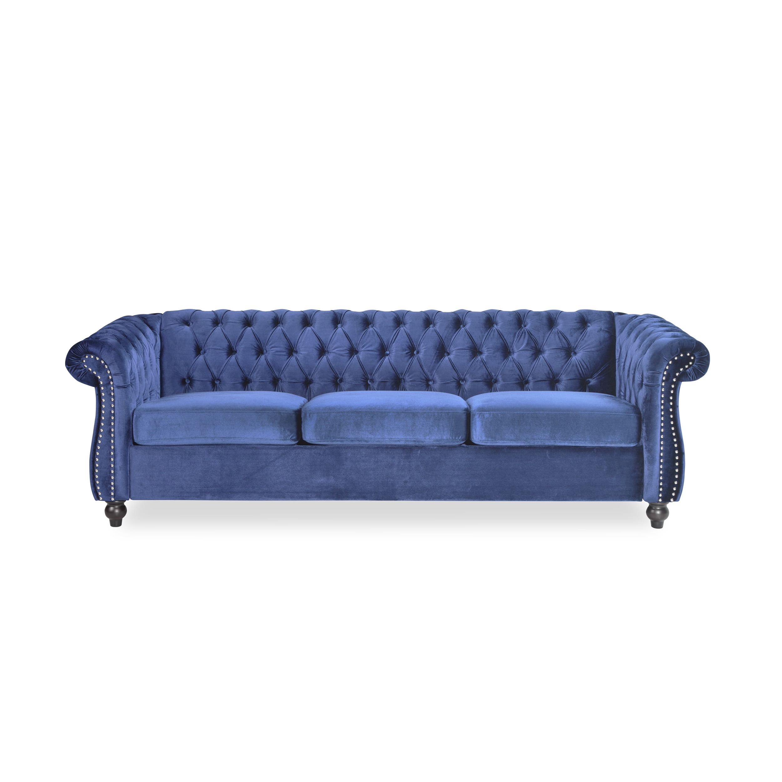 Elegant Brown Velvet Chesterfield Sofa with Nailhead Accents