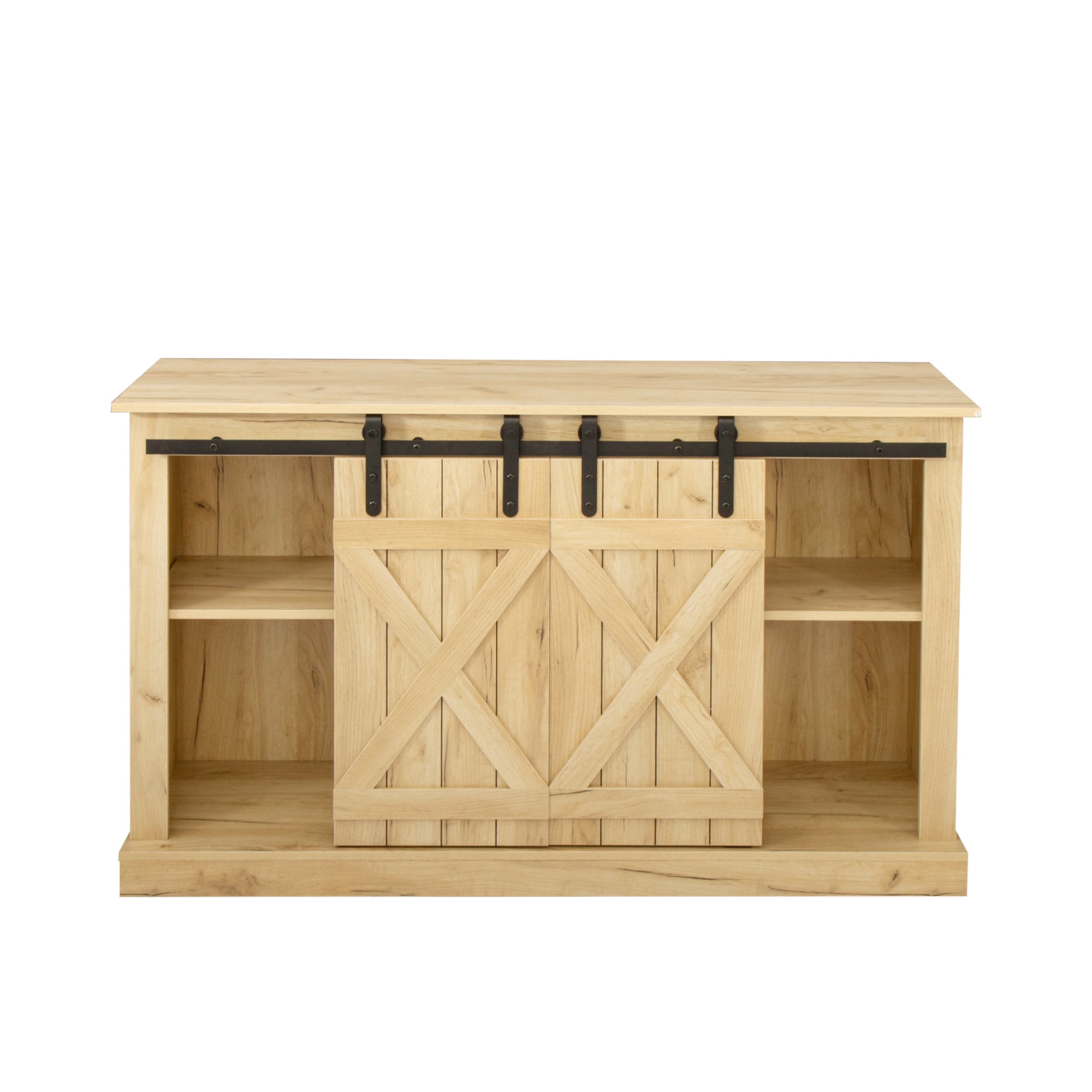 GDFIH Farmhouse Sliding Barn Door TV Stand for TV up to 65 Inch Flat