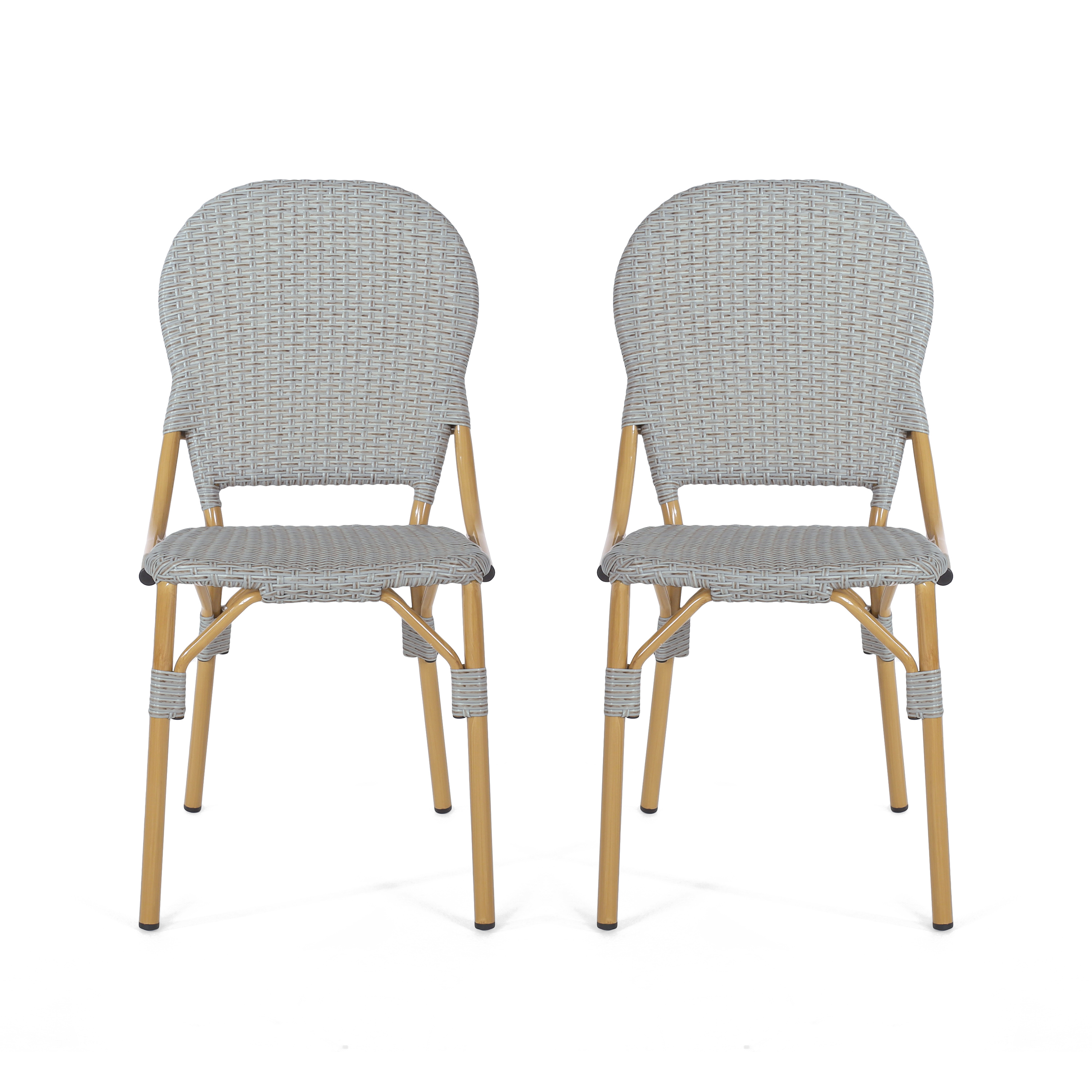 Cecil Aluminum and Wicker Outdoor French Bistro Chairs, Set of 2, Red