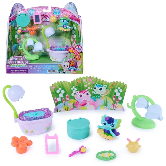 Gabby's Dollhouse Fairylandia MerCat's Fairy Bathroom 12-Piece Set, Ages 3+