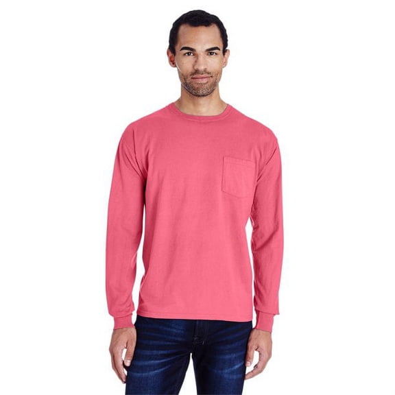 GDH250 Hanes Unisex ComfortWash Long Sleeve T-Shirt With Pocket Coral Craze 2XL
