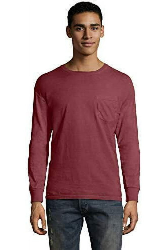 GDH250 Hanes Unisex ComfortWash Long Sleeve T-Shirt With Pocket Maroon 2XL