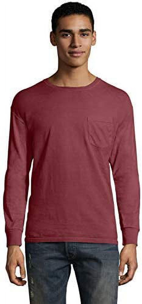 GDH250 Hanes Unisex ComfortWash Long Sleeve T-Shirt With Pocket Maroon ...