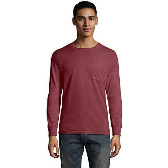 GDH250 Hanes Unisex ComfortWash Long Sleeve T-Shirt With Pocket Maroon M