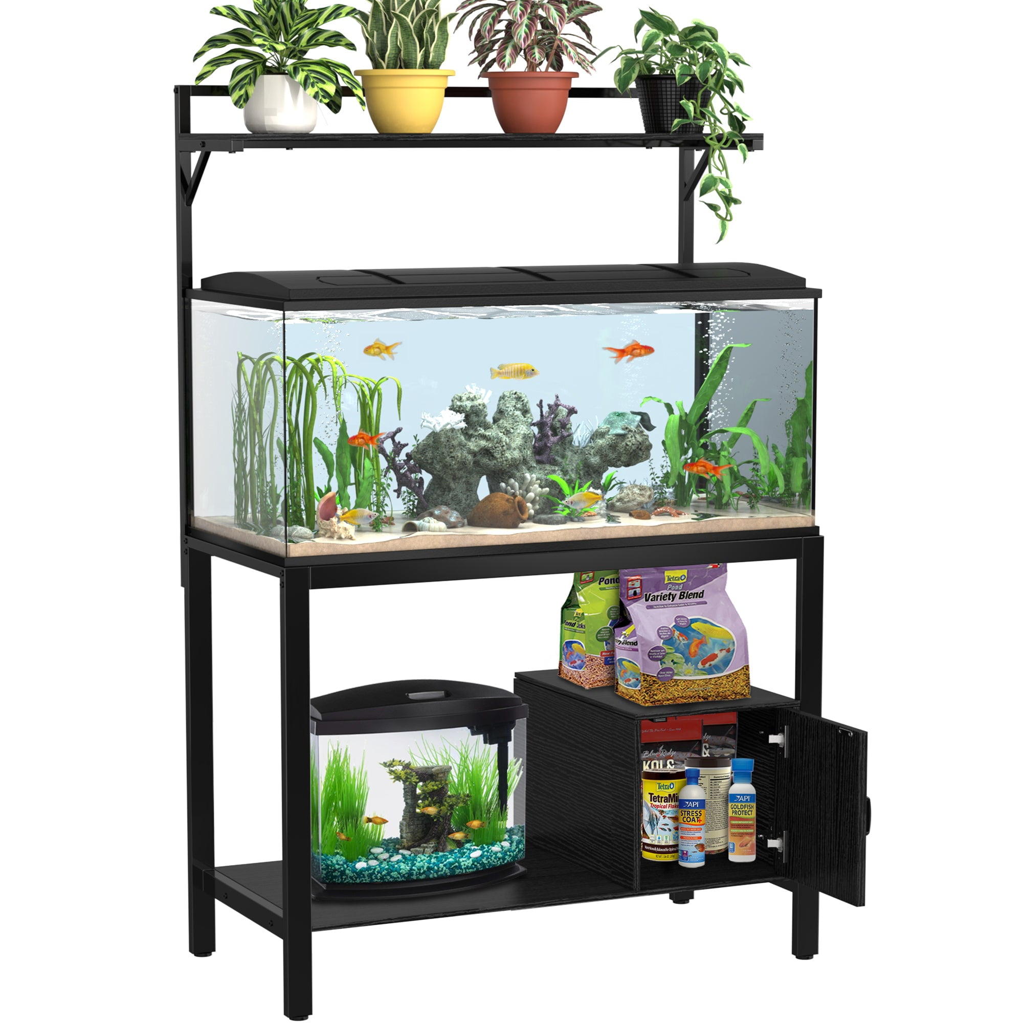 GDLF 40-50 Gallon Fish Tank Stand with Plant Shelf Metal Aquarium Stand  with Cubby Storage