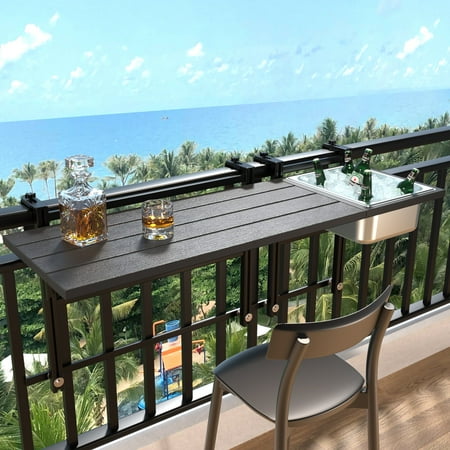 GDLF 43.5" Rectangular Adjustable Wood-Plastic Patio Bar Table with Folding Feature, Brown