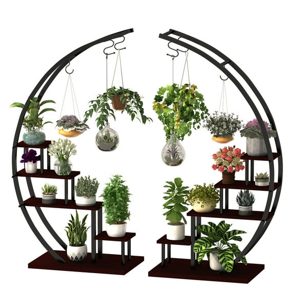 GDLF 5-Tier Gray and Brown Metal Plant Stand