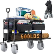GDLF Beach Wagon, Double Decker Utility Cart with 500lb Capacity & 9" All-Terrain Balloon Tires, Collapsible Heavy Duty Buggy for Camping, Sports, Groceries