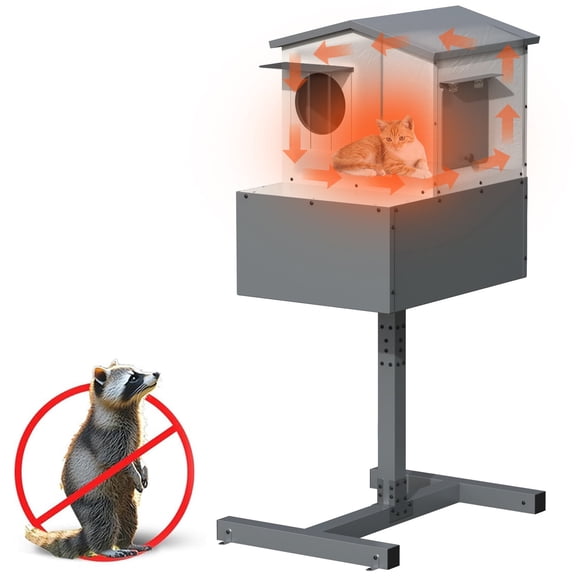 GDLF Elevated Outdoor Cat House Raccoon Proof, Weatherproof Feral Cat Shelter with Insulated Foam and Escape Door