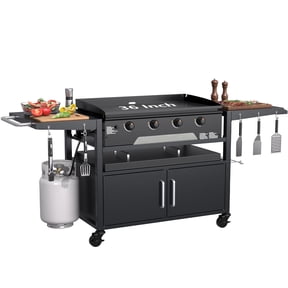 GDLF Grill Table for Blackstone 28" & 36", Portable Griddle Stand with Storage Cabinet, Outdoor Grill Cart with Side Shelves and Wheels, Heavy Duty BBQ Station