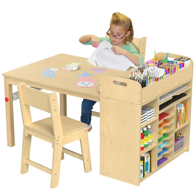 GDLF Kids Art Table and Chairs Set Craft Table with Large Storage Desk ...