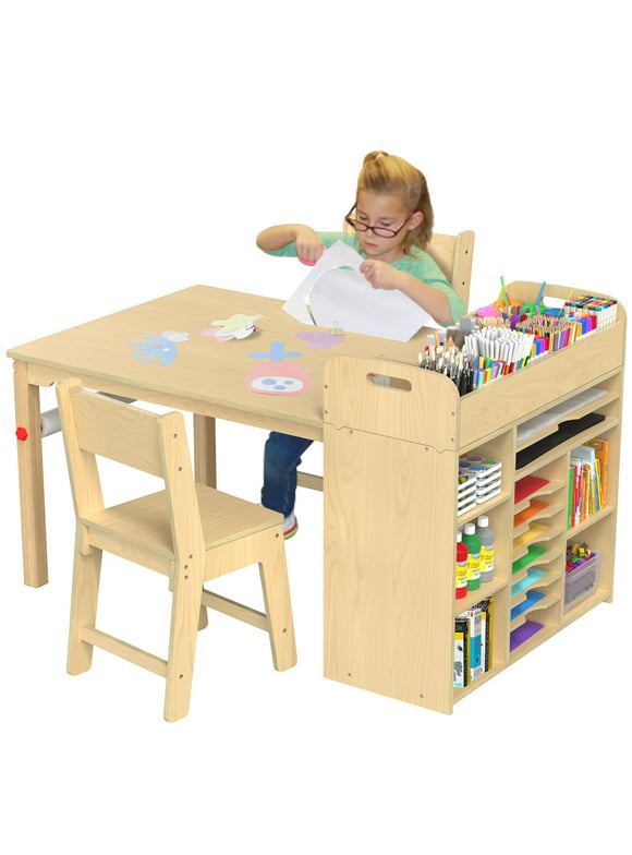 GDLF Kids Art Table and Chairs Set Craft Table with Large Storage Desk and Portable Art Supply Organizer for children ages 8-12, 47"L x 30"W