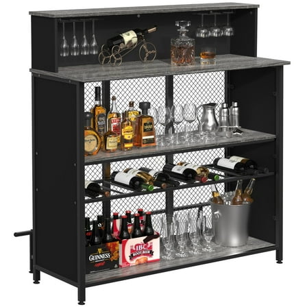 GDLF Mini Home Bar Cabinet with Storage and Footrest, Wood Gray